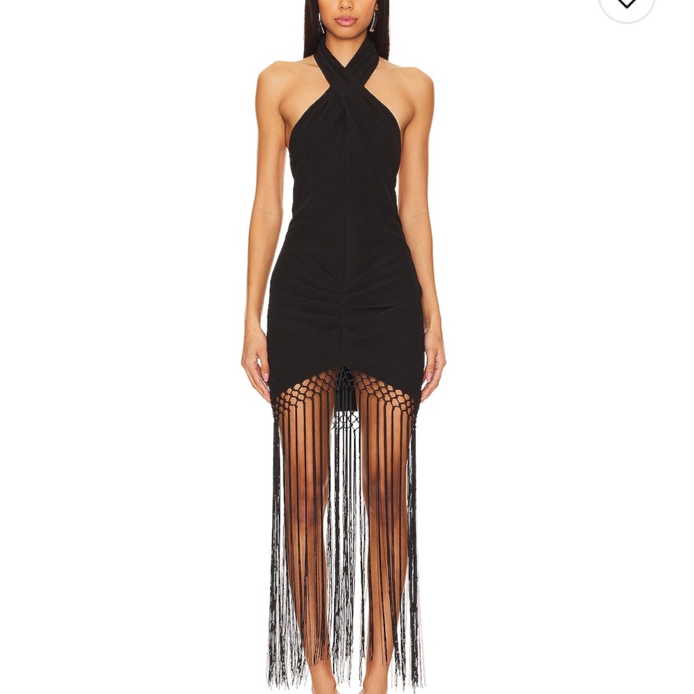 NBD Black Halter Fringe Dress (Brandi) XS